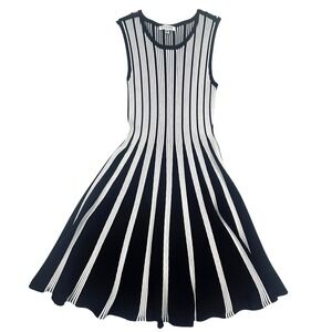 Adore Womens Black White Striped Sleeveless Knit Fit and Flare Dress Size S